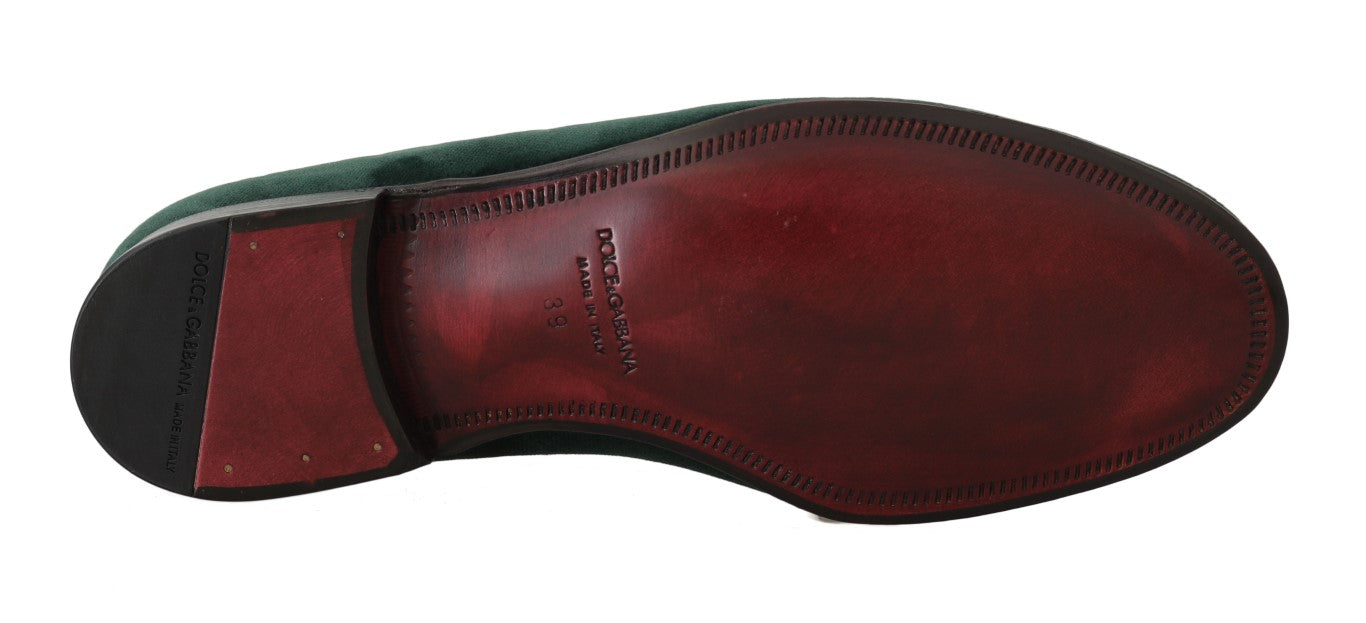 Dolce &amp; Gabbana Eleganckie Zielone Zamszowe Mokasyny Slip-On