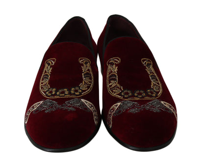 Dolce &amp; Gabbana Bordeaux Velvet Sequined Men's Loafers