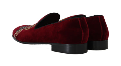 Dolce &amp; Gabbana Bordeaux Velvet Sequined Men's Loafers