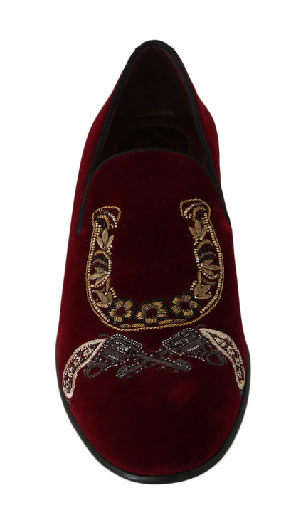 Dolce &amp; Gabbana Bordeaux Velvet Sequined Men's Loafers