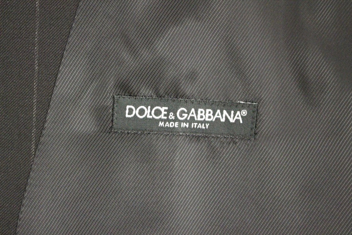 Dolce &amp; Gabbana Elegancka Czarna Sukienka W Paski Wełniana Kamizelka