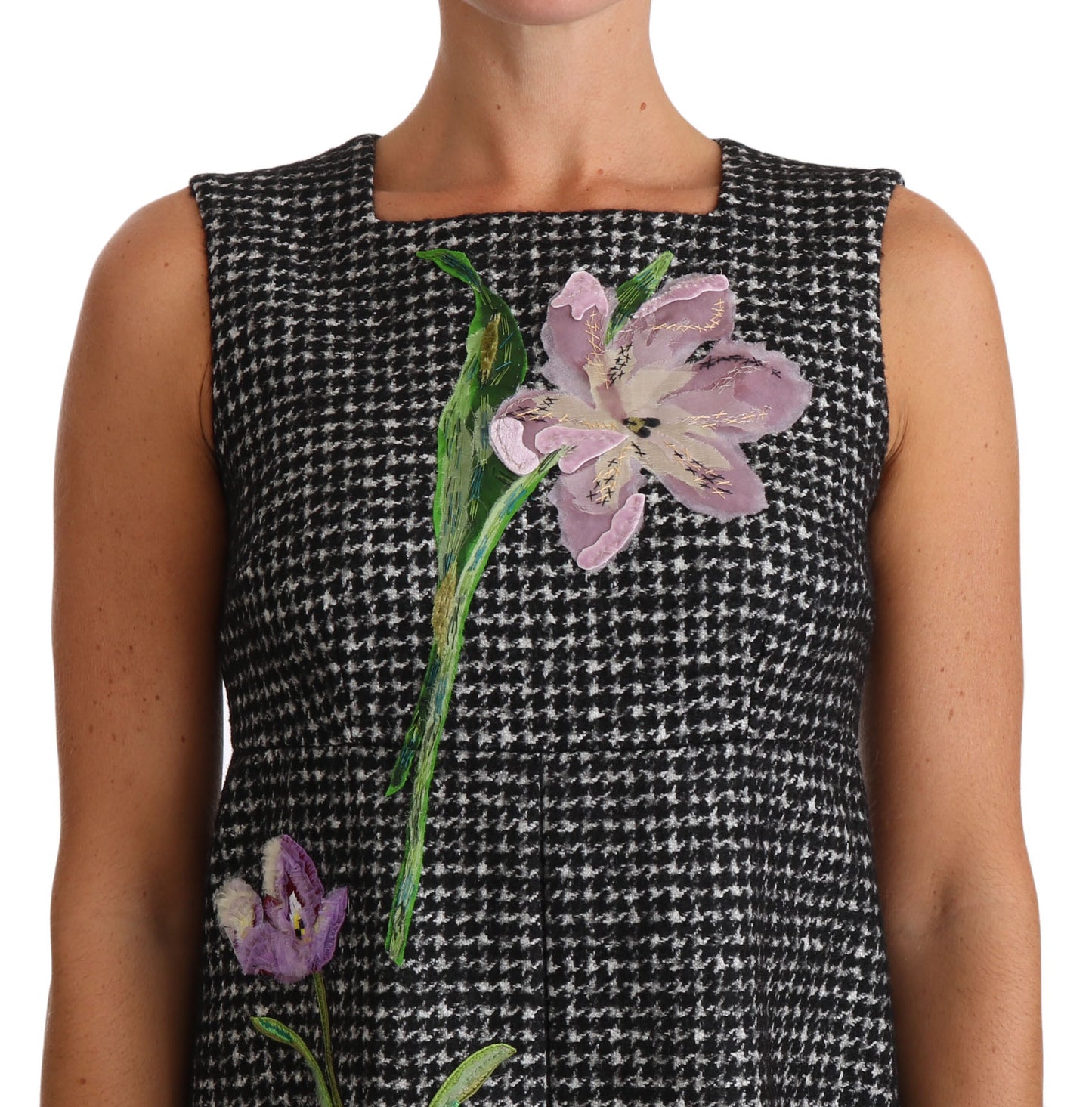 Sukienka Dolce &amp; Gabbana Houndstooth Floral Appliqué Shift