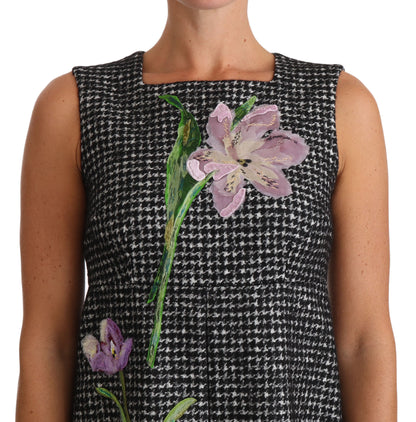 Sukienka Dolce &amp; Gabbana Houndstooth Floral Appliqué Shift