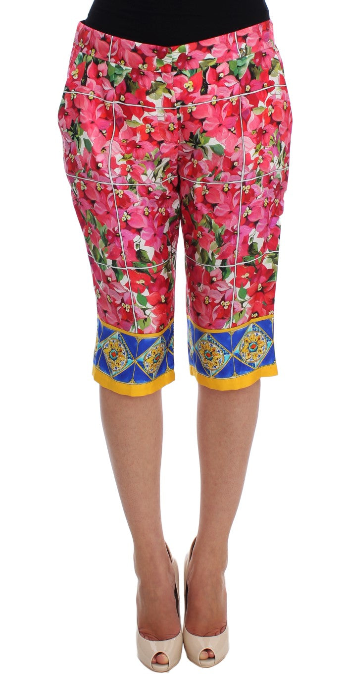 Dolce &amp; Gabbana Wielokolorowe Kwiatowe Jedwabne Spodnie Capri