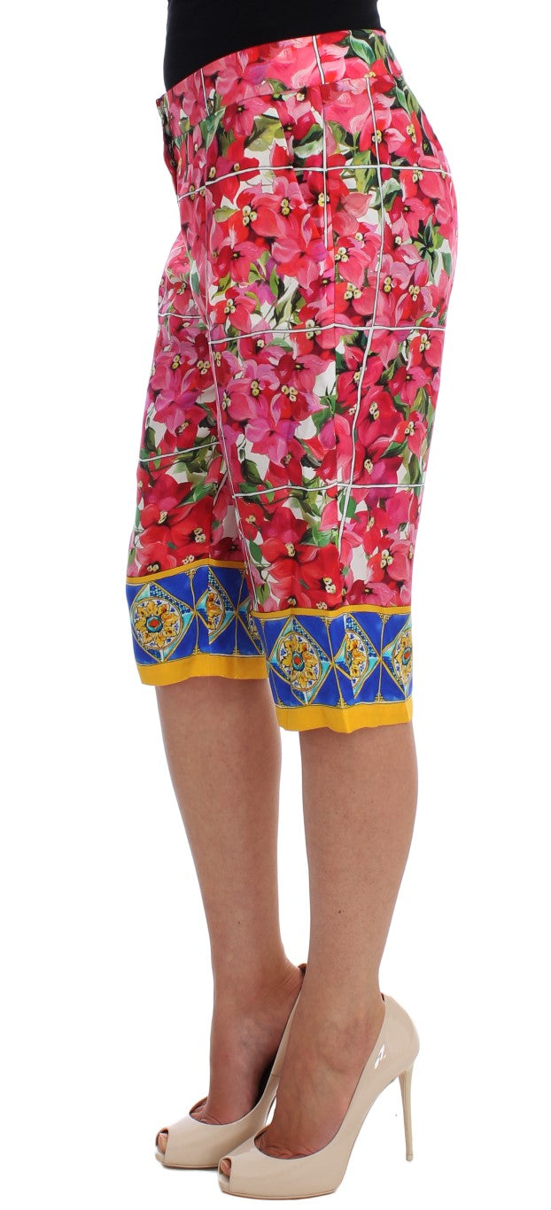 Dolce &amp; Gabbana Wielokolorowe Kwiatowe Jedwabne Spodnie Capri