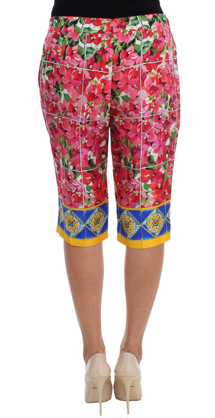 Dolce &amp; Gabbana Wielokolorowe Kwiatowe Jedwabne Spodnie Capri