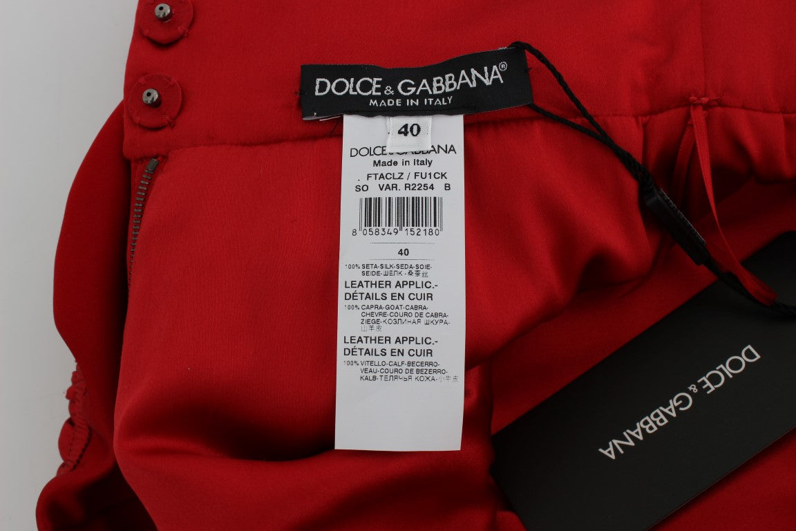 Dolce &amp; Gabbana Glamorous Czerwone Jedwabne Szorty Z Haftowanymi Kwiatami