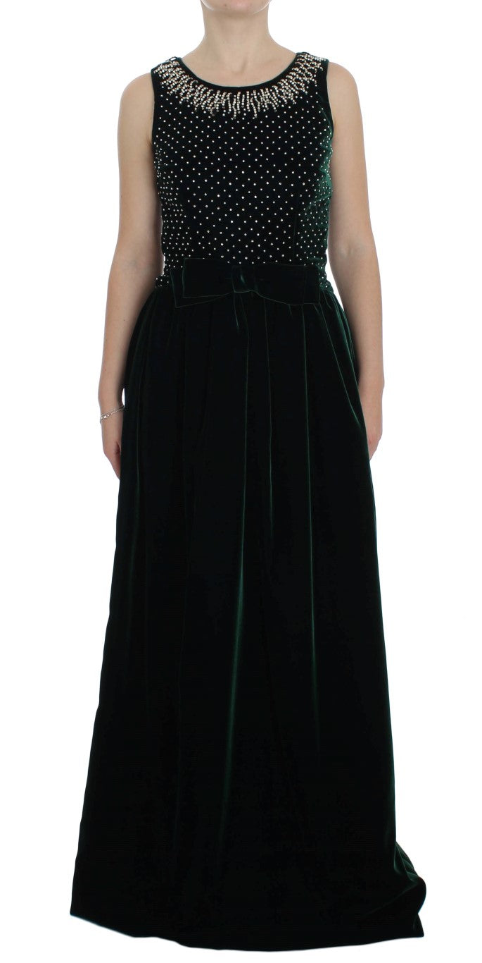 Dolce &amp; Gabbana Enchanted Emerald Velvet Crystal Maxi Dress