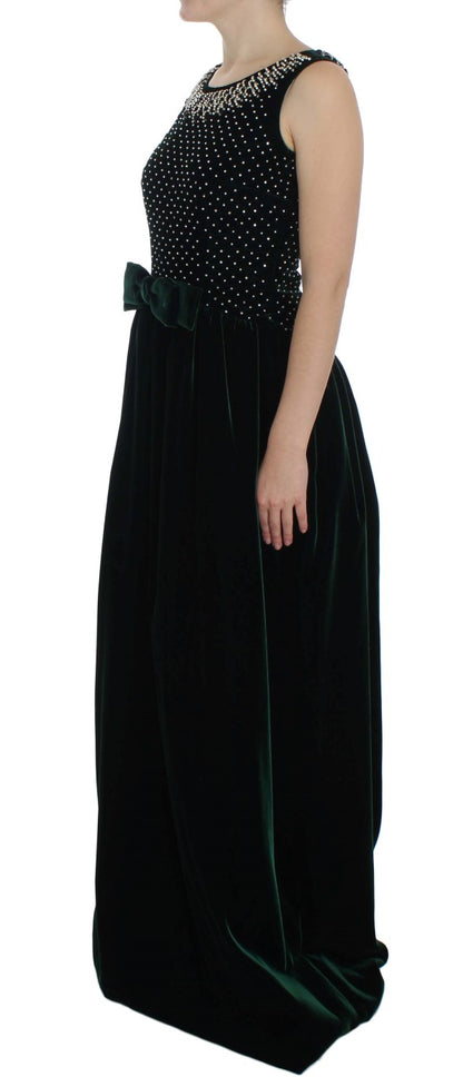 Dolce &amp; Gabbana Enchanted Emerald Velvet Crystal Maxi Dress