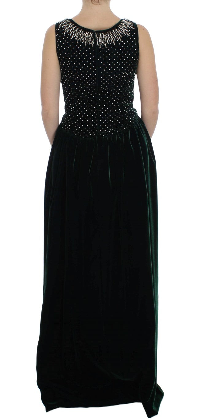 Dolce &amp; Gabbana Enchanted Emerald Velvet Crystal Maxi Dress