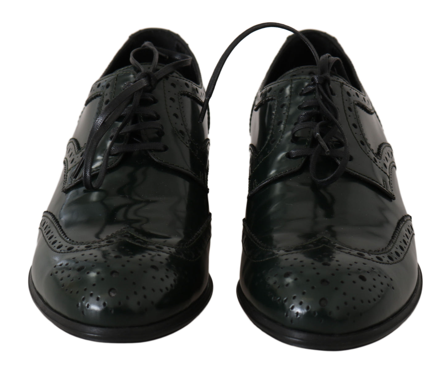 Dolce &amp; Gabbana Eleganckie Zielone Brogues Oxford Wingtip Flats