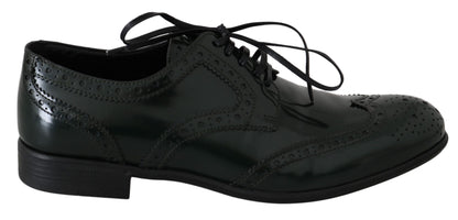 Dolce &amp; Gabbana Eleganckie Zielone Brogues Oxford Wingtip Flats