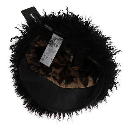 Dolce &amp; Gabbana Chic Black Gatsby Cap z futra jagnięcego Tybetu