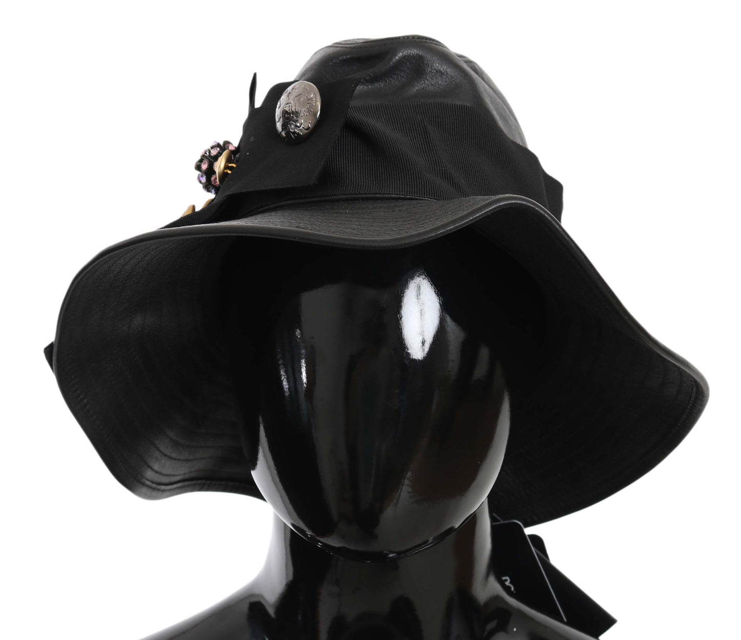 Dolce &amp; Gabbana Elegancka Czarna Skórzana Czapka Cloche