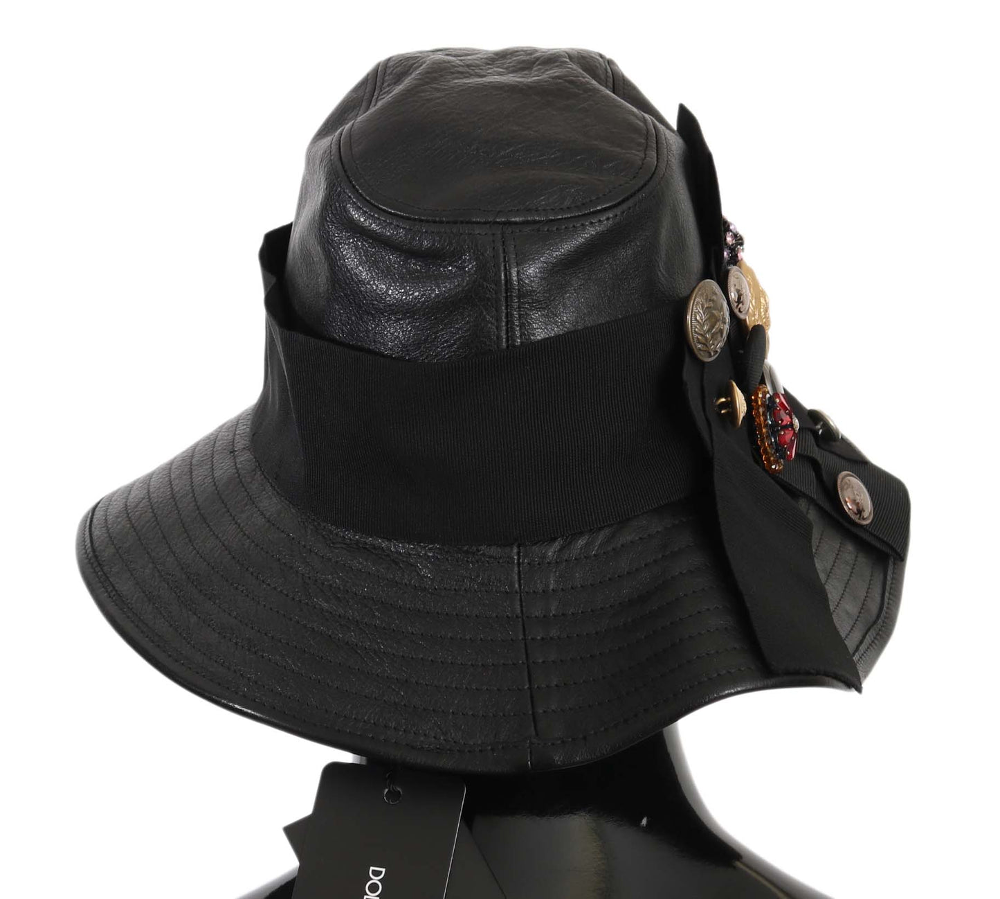 Dolce &amp; Gabbana Elegancka Czarna Skórzana Czapka Cloche