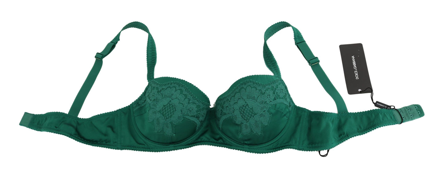 Dolce &amp; Gabbana Enchanting Green Floral Lace Silk Bra