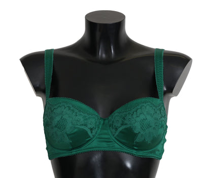 Dolce &amp; Gabbana Enchanting Green Floral Lace Silk Bra