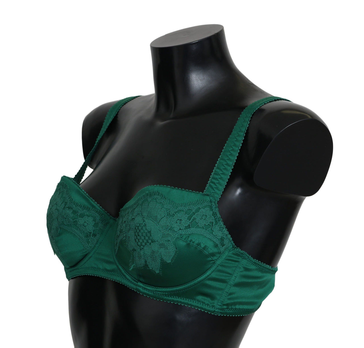 Dolce &amp; Gabbana Enchanting Green Floral Lace Silk Bra