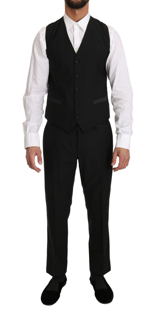 Dolce &amp; Gabbana Elegancka Czarna Kamizelka Formalna Slim Fit